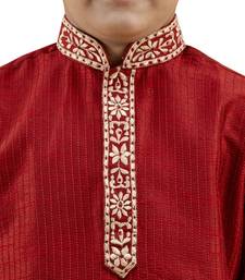 Maroon embroidered silk boys-kurta-pyjama