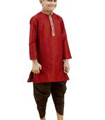 Maroon embroidered silk boys-kurta-pyjama