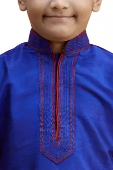 Blue embroidered silk boys-kurta-pyjama