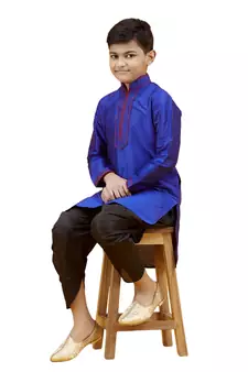 Blue embroidered silk boys-kurta-pyjama