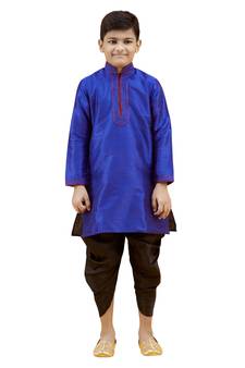 Blue embroidered silk boys-kurta-pyjama