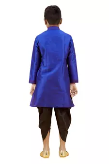 Blue embroidered silk boys-kurta-pyjama