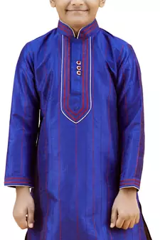 Blue embroidered silk boys-kurta-pyjama