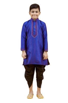 Blue embroidered silk boys-kurta-pyjama 1