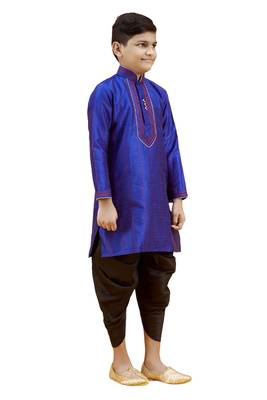 Blue embroidered silk boys-kurta-pyjama 3