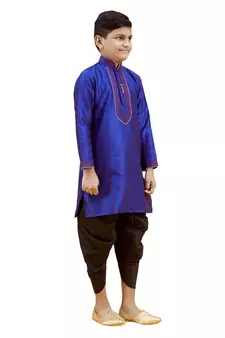 Blue embroidered silk boys-kurta-pyjama
