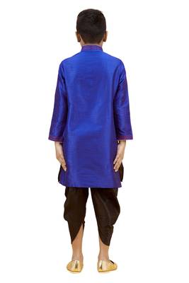 Blue embroidered silk boys-kurta-pyjama 5