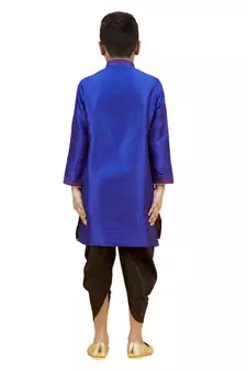 Blue embroidered silk boys-kurta-pyjama