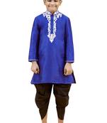 Blue embroidered silk boys-kurta-pyjama