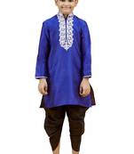 Blue embroidered silk boys-kurta-pyjama