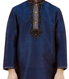 Blue embroidered silk boys-kurta-pyjama