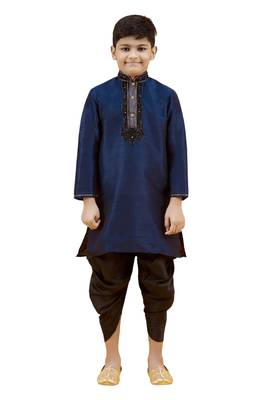 Blue embroidered silk boys-kurta-pyjama 1