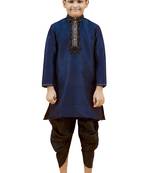 Blue embroidered silk boys-kurta-pyjama