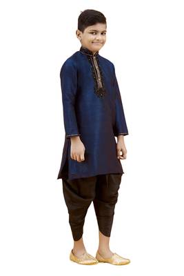 Blue embroidered silk boys-kurta-pyjama 3