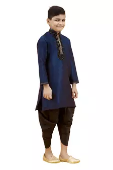 Blue embroidered silk boys-kurta-pyjama