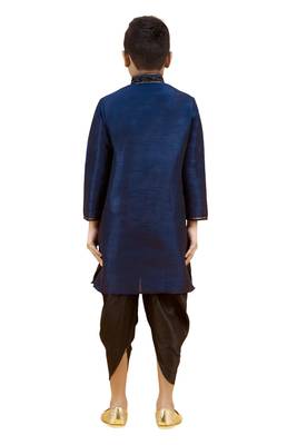 Blue embroidered silk boys-kurta-pyjama 5