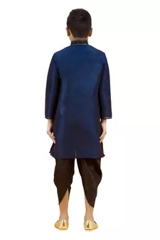 Blue embroidered silk boys-kurta-pyjama