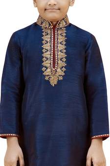 Blue embroidered silk boys-kurta-pyjama