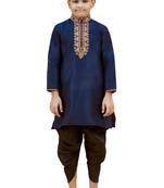 Blue embroidered silk boys-kurta-pyjama
