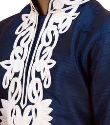 Blue embroidered silk boys-kurta-pyjama