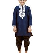 Blue embroidered silk boys-kurta-pyjama