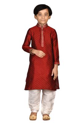 Maroon printed brocade boys-kurta-pyjama 1