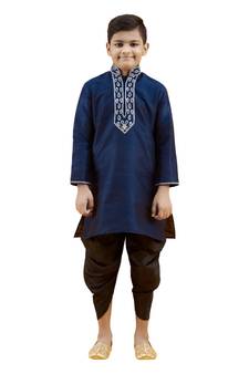 Blue embroidered silk boys-kurta-pyjama