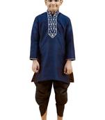 Blue embroidered silk boys-kurta-pyjama