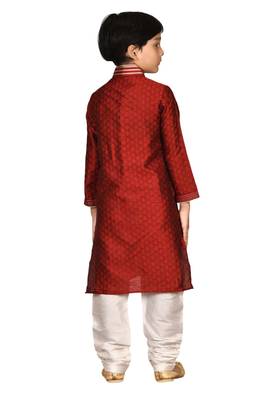 Maroon printed brocade boys-kurta-pyjama 2