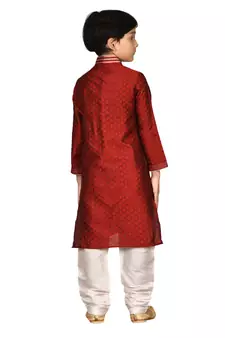 Maroon printed brocade boys-kurta-pyjama