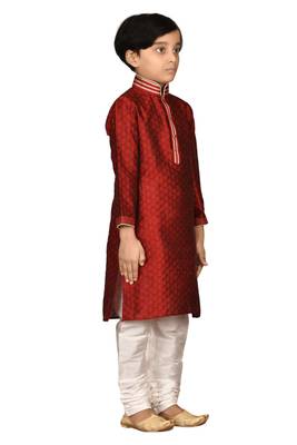Maroon printed brocade boys-kurta-pyjama 4