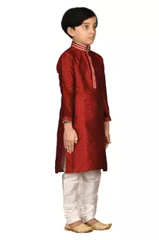 Maroon printed brocade boys-kurta-pyjama