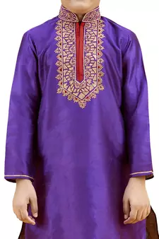 Purple embroidered silk boys-kurta-pyjama
