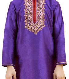 Purple embroidered silk boys-kurta-pyjama