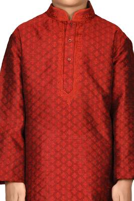 Maroon printed brocade boys-kurta-pyjama 2