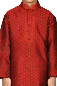 Maroon printed brocade boys-kurta-pyjama