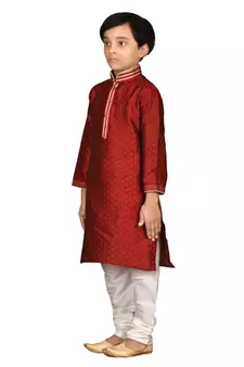 Maroon printed brocade boys-kurta-pyjama
