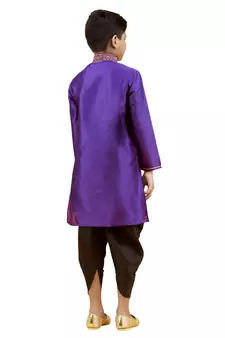 Purple embroidered silk boys-kurta-pyjama