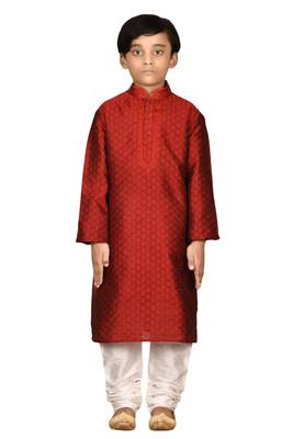 Maroon printed brocade boys-kurta-pyjama 1