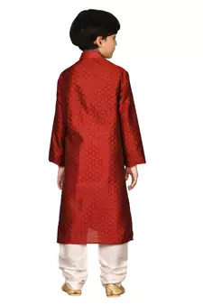 Maroon printed brocade boys-kurta-pyjama