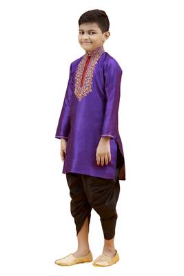 Purple embroidered silk boys-kurta-pyjama 4