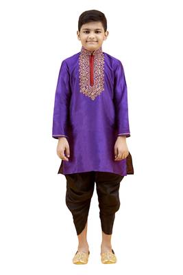 Purple embroidered silk boys-kurta-pyjama 1