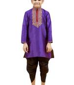 Purple embroidered silk boys-kurta-pyjama