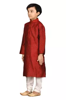 Maroon printed brocade boys-kurta-pyjama