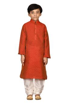 Maroon printed brocade boys-kurta-pyjama