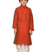 Maroon printed brocade boys-kurta-pyjama