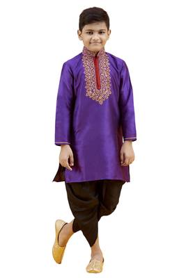 Purple embroidered silk boys-kurta-pyjama 5