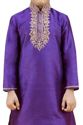 Purple embroidered silk boys-kurta-pyjama 2