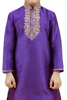 Purple embroidered silk boys-kurta-pyjama
