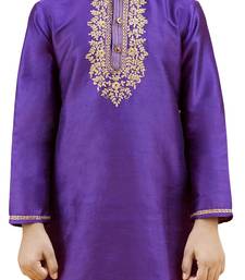 Purple embroidered silk boys-kurta-pyjama